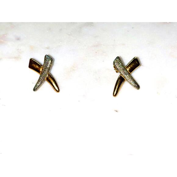 Vintage Sterling Silver Gold Plated X Crossover Post Earrings - Picture 5 of 5